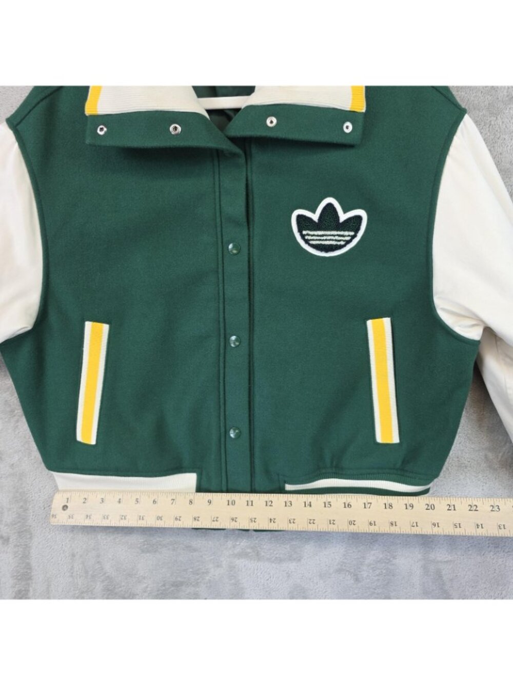 Adidas Jacket Womens XL Green Varsity Letterman Snap Front Striped Trim HY4184 - Picture 16 of 16